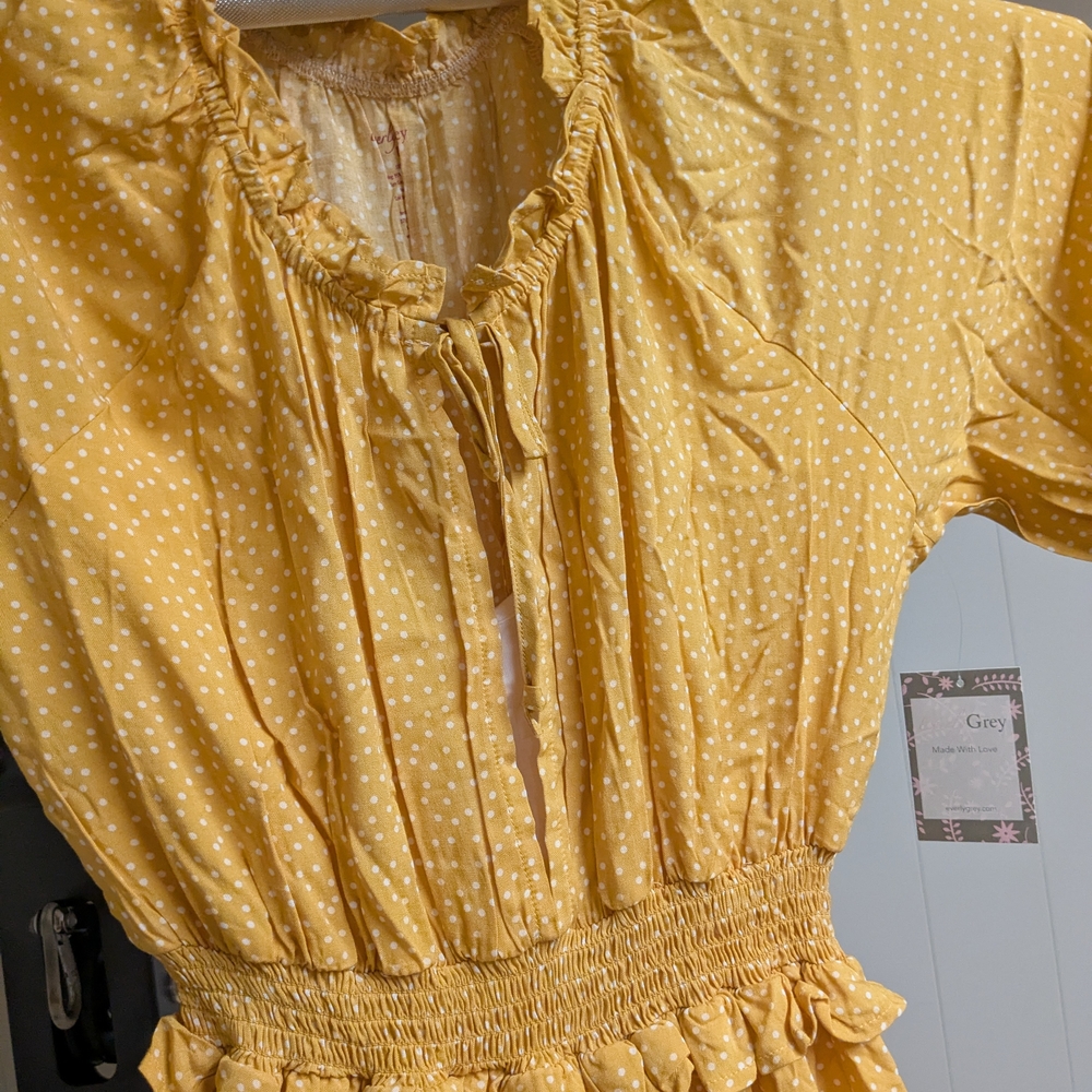 Everly Grey Mustard Dress with White Dots